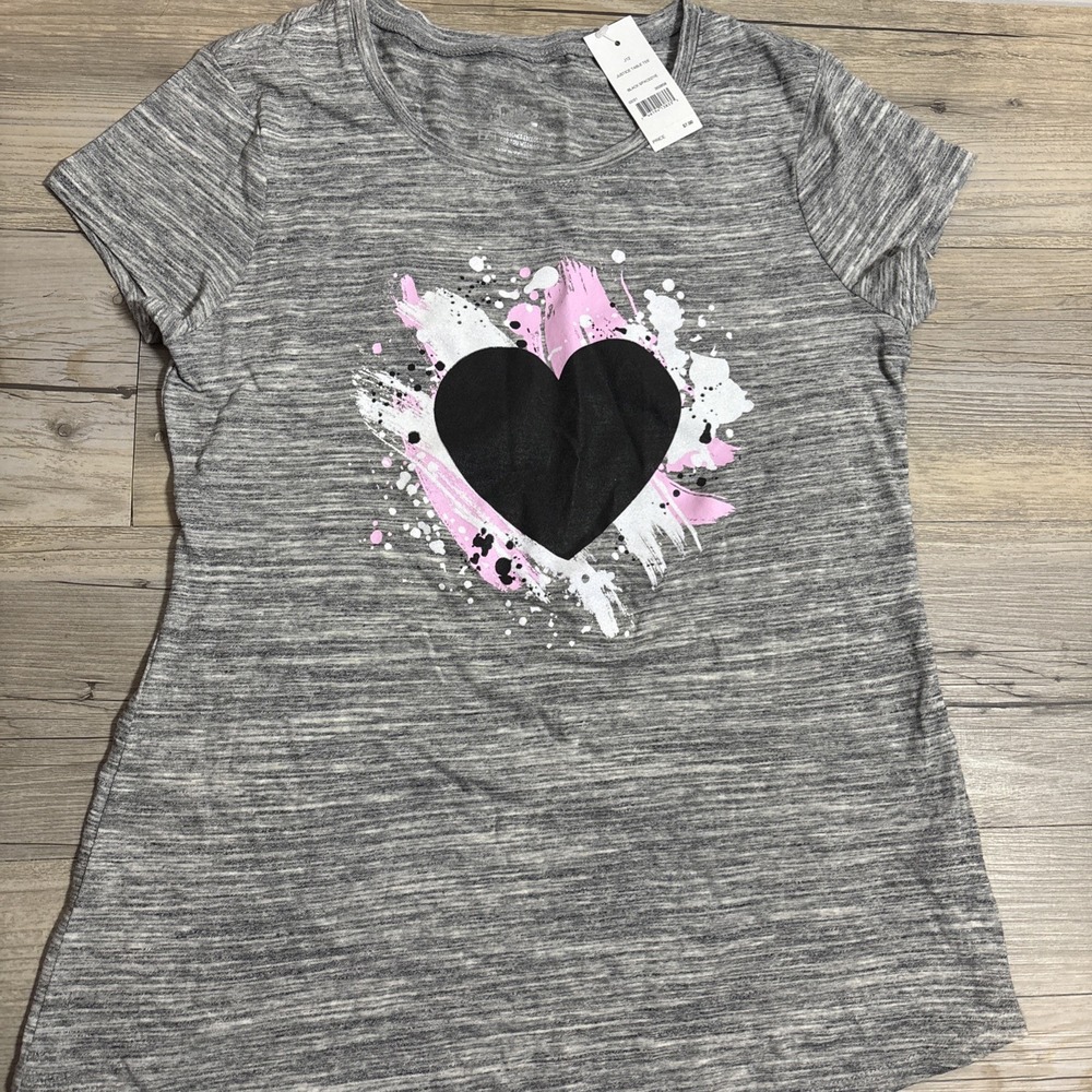 5/$20! Justice Girls Gray‎ Heart Tee Shirt Black Pink White